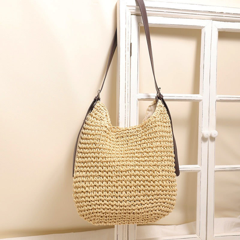 The Hobo Bag - Hand Crochet Large Women's Purse for Everyday & Travel - Durable Handbag & Tote With Magnetic Buckle,Environment Protection,Beige