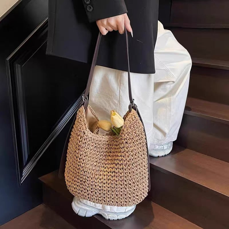 The Hobo Bag - Hand Crochet Large Women's Purse for Everyday & Travel - Durable Handbag & Tote With Magnetic Buckle,Environment Protection,Khaki