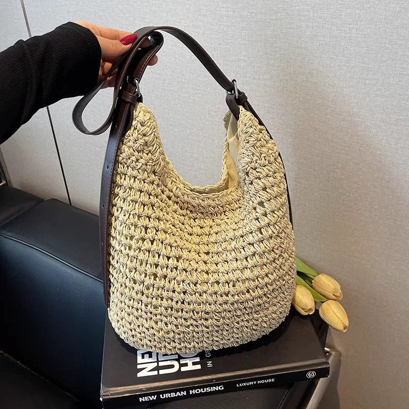 The Hobo Bag - Hand Crochet Large Women's Purse for Everyday & Travel - Durable Handbag & Tote With Magnetic Buckle,Environment Protection,Beige
