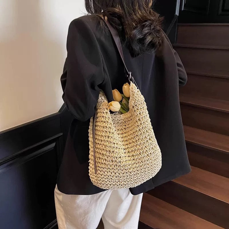 The Hobo Bag - Hand Crochet Large Women's Purse for Everyday & Travel - Durable Handbag & Tote With Magnetic Buckle,Environment Protection,Beige
