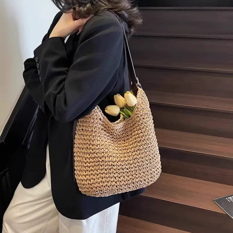The Hobo Bag - Hand Crochet Large Women's Purse for Everyday & Travel - Durable Handbag & Tote With Magnetic Buckle,Environment Protection,Khaki