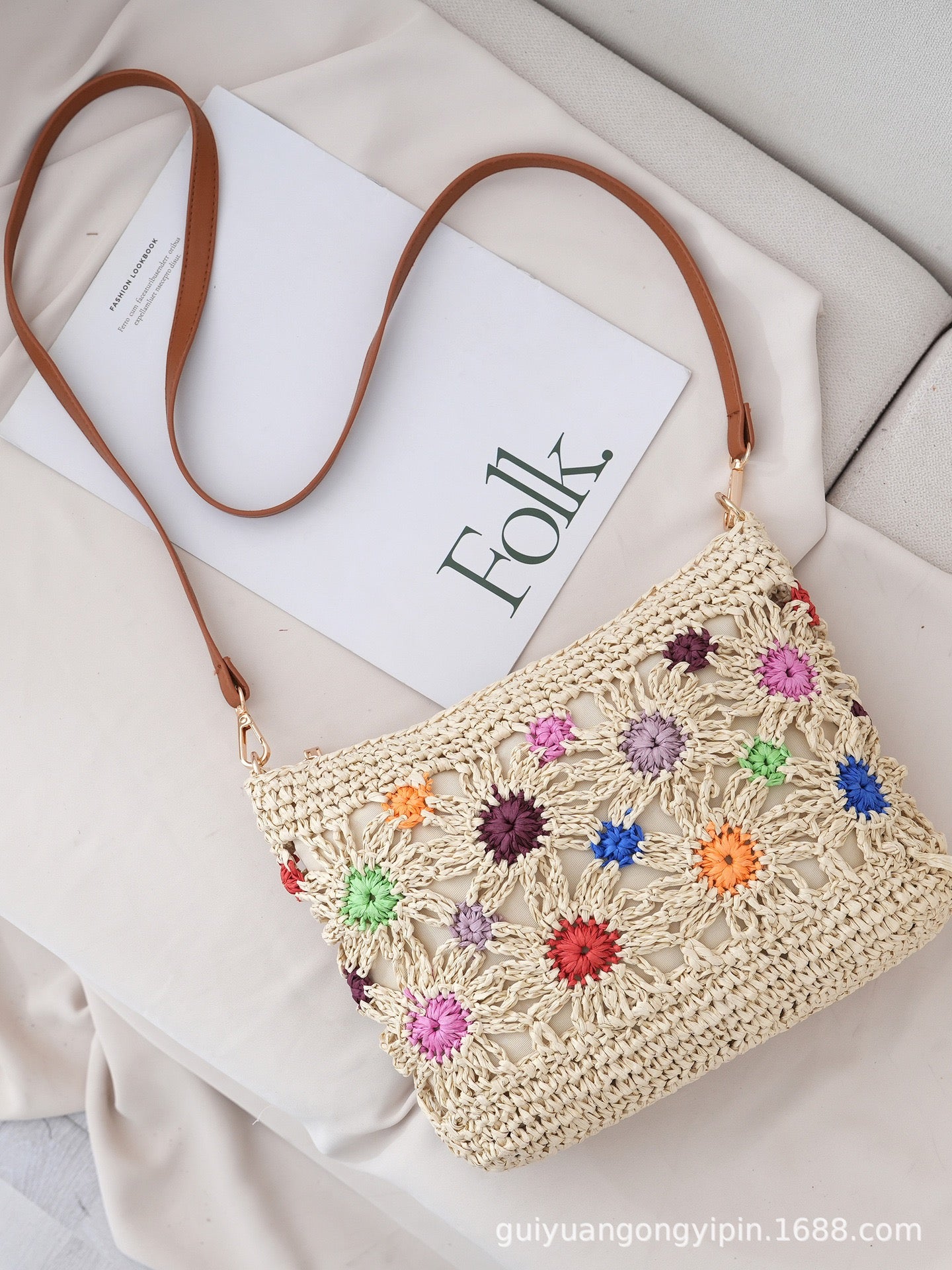 The Hobo Bag - Hand Crochet Large Women's Purse for Everyday & Travel - Durable Handbag & Tote With Magnetic Buckle,Beige