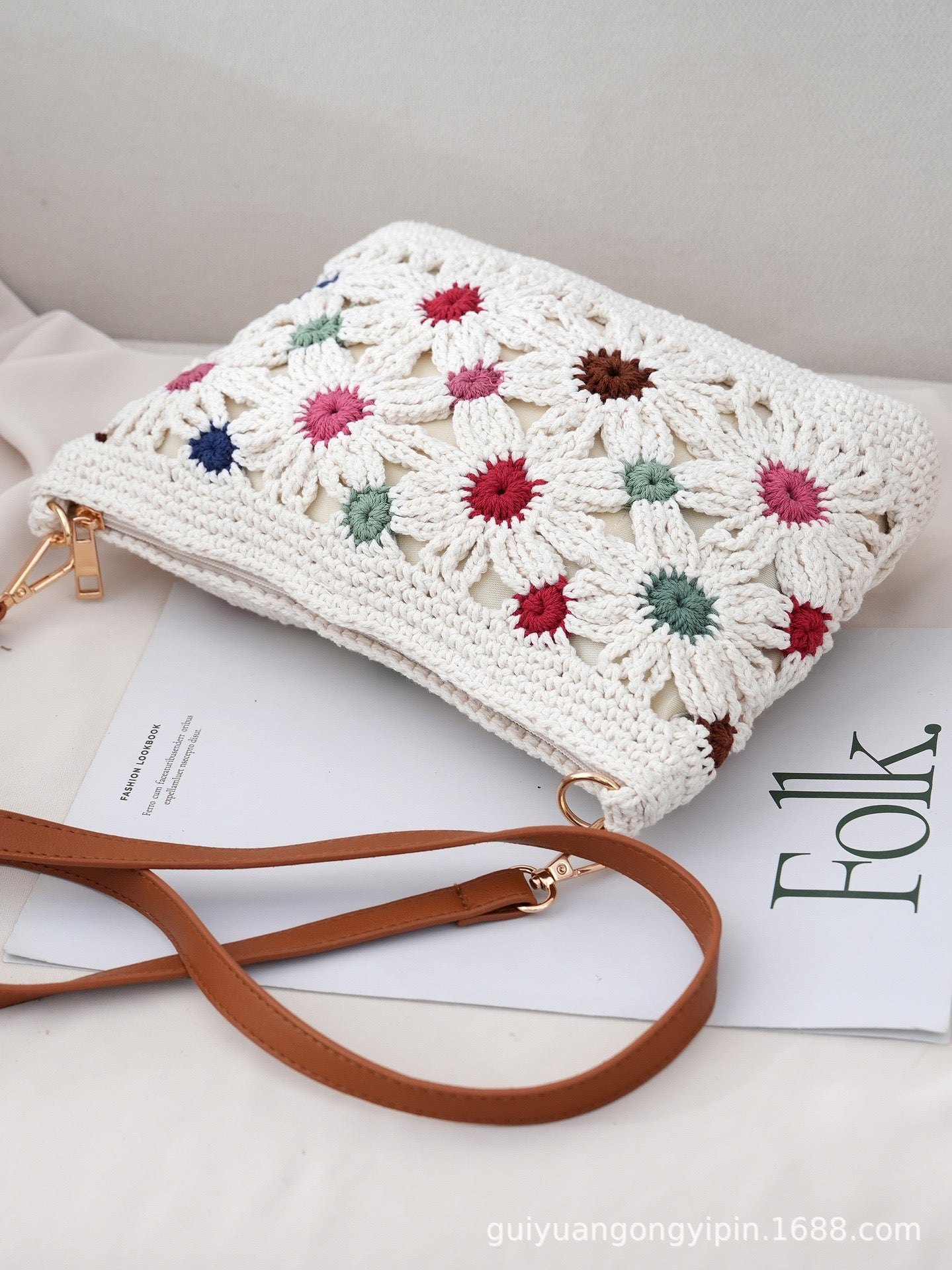 The Hobo Bag - Hand Crochet Large Women's Purse for Everyday & Travel - Durable Handbag & Tote With Magnetic Buckle,White