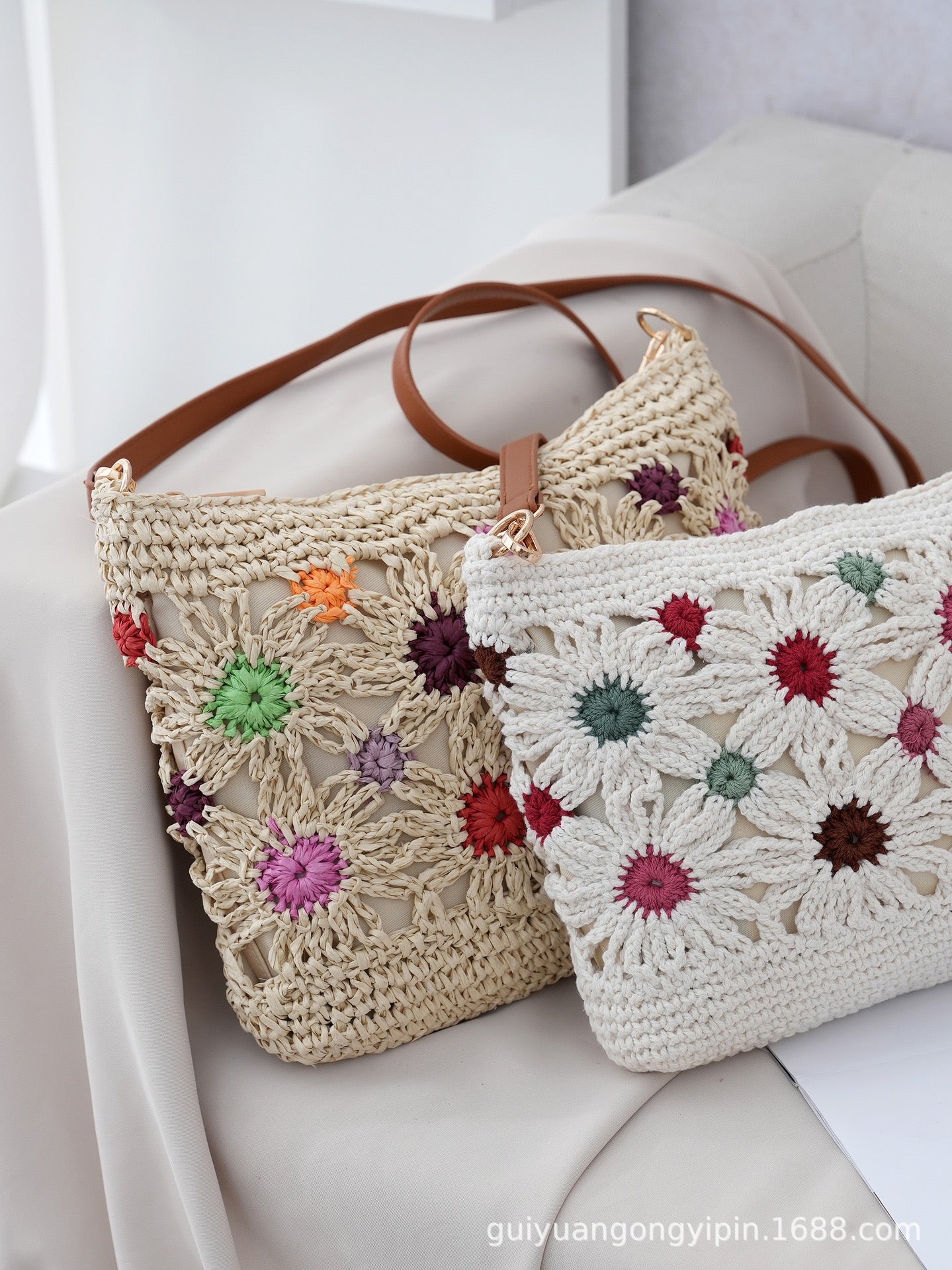 The Hobo Bag - Hand Crochet Large Women's Purse for Everyday & Travel - Durable Handbag & Tote With Magnetic Buckle,Beige