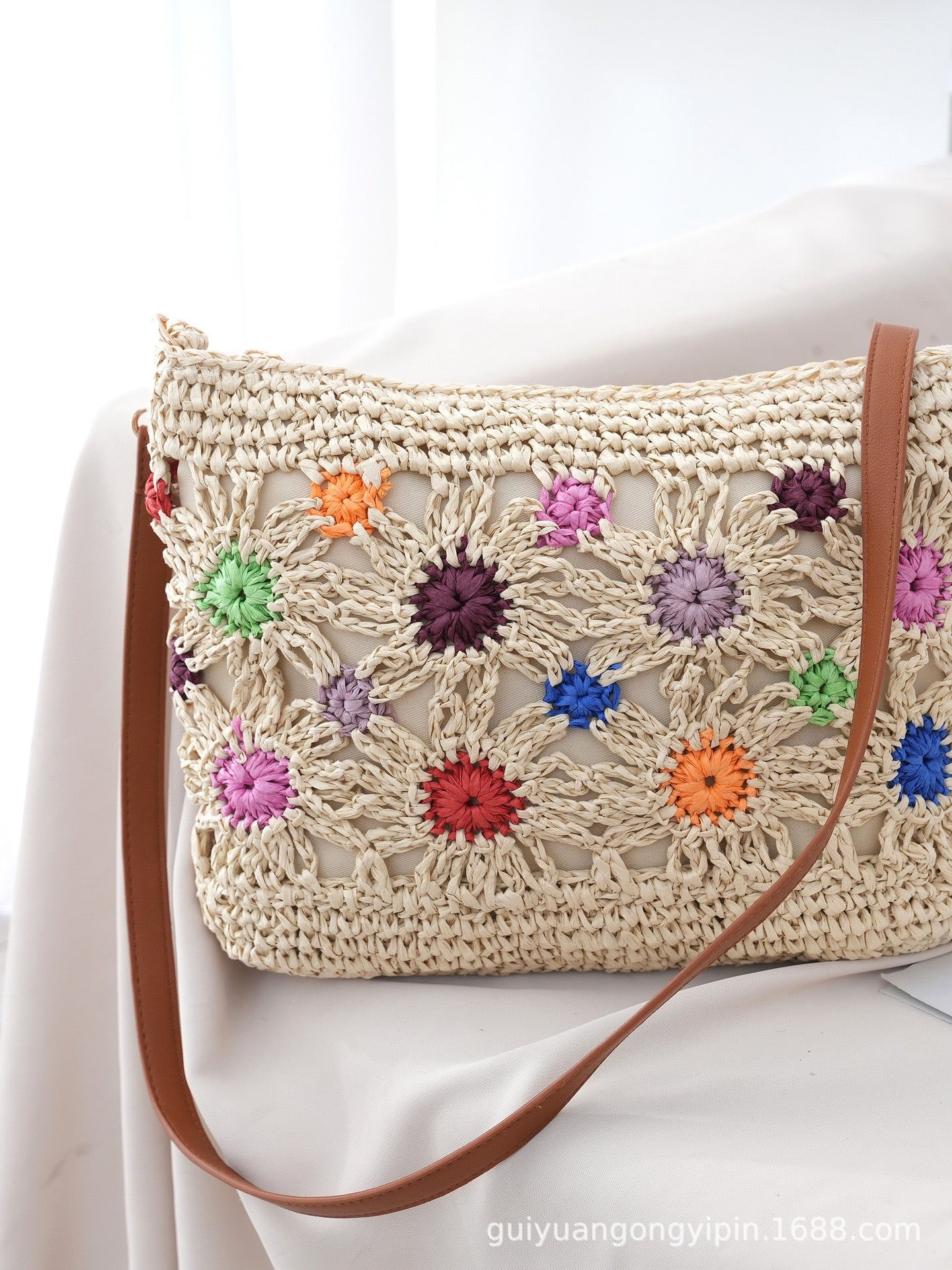 The Hobo Bag - Hand Crochet Large Women's Purse for Everyday & Travel - Durable Handbag & Tote With Magnetic Buckle,Beige