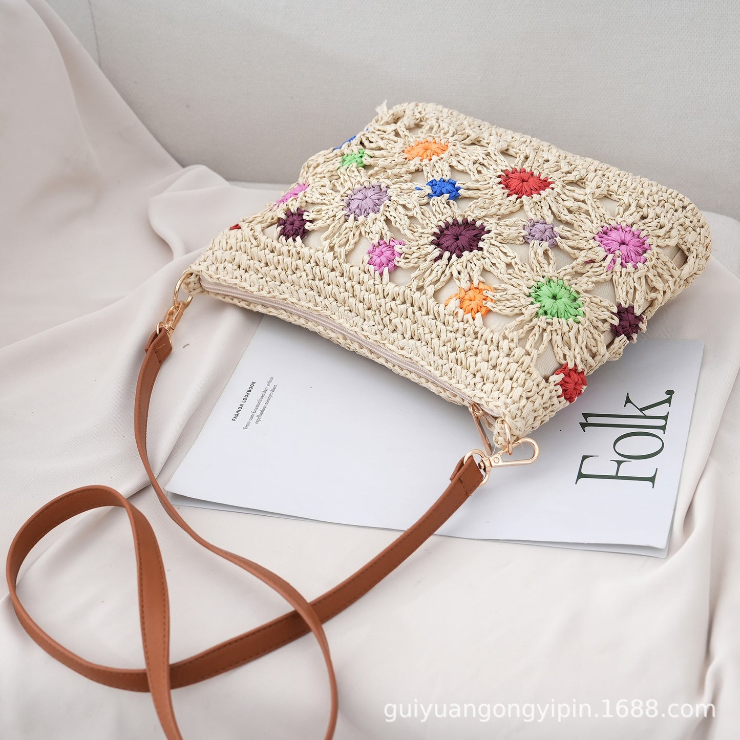The Hobo Bag - Hand Crochet Large Women's Purse for Everyday & Travel - Durable Handbag & Tote With Magnetic Buckle,Beige