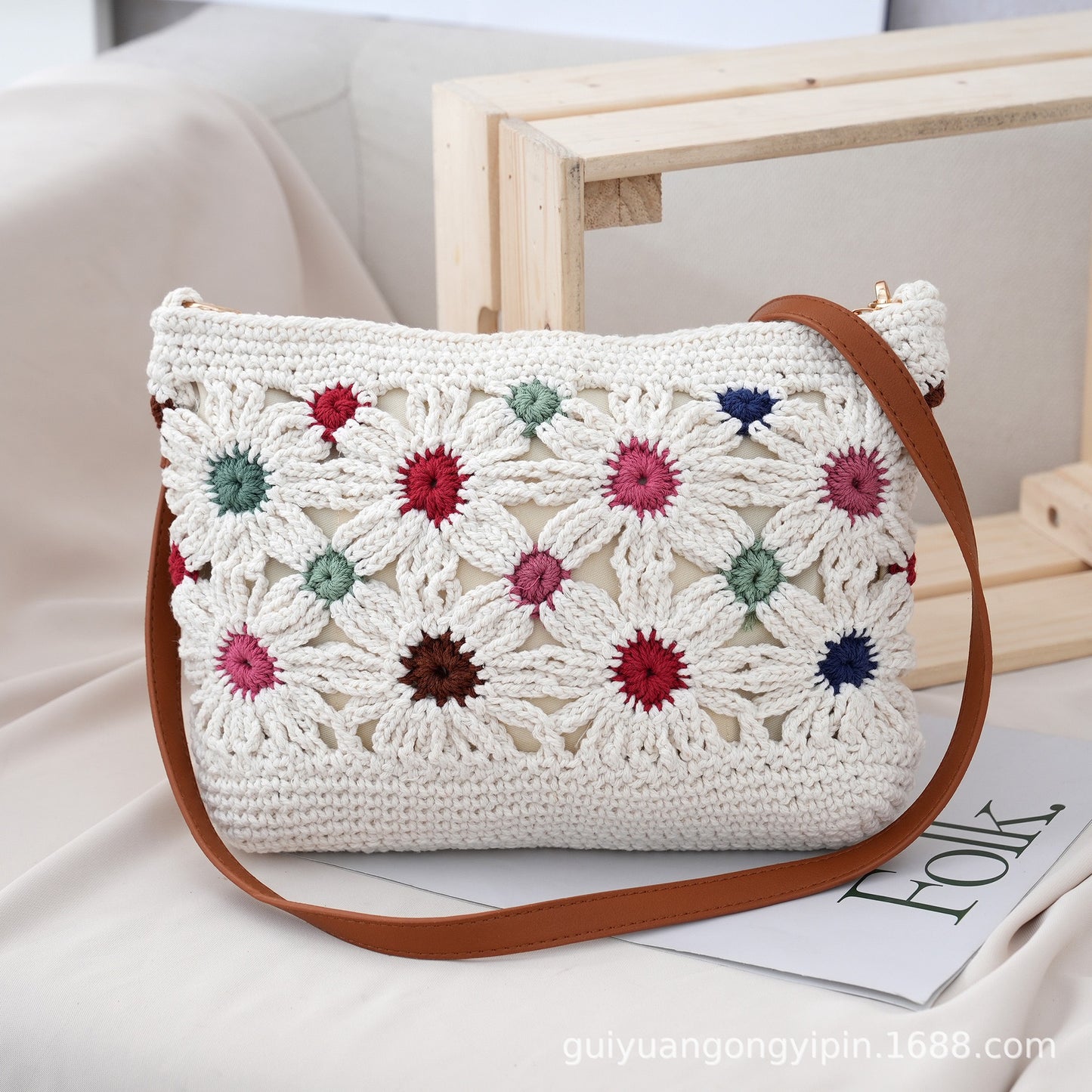 The Hobo Bag - Hand Crochet Large Women's Purse for Everyday & Travel - Durable Handbag & Tote With Magnetic Buckle,White