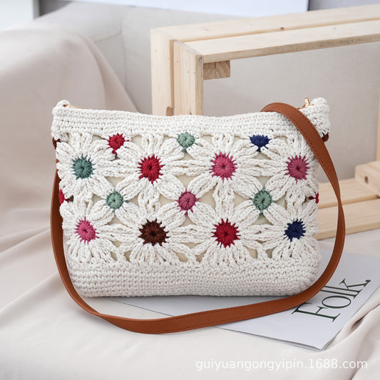 The Hobo Bag - Hand Crochet Large Women's Purse for Everyday & Travel - Durable Handbag & Tote With Magnetic Buckle,White