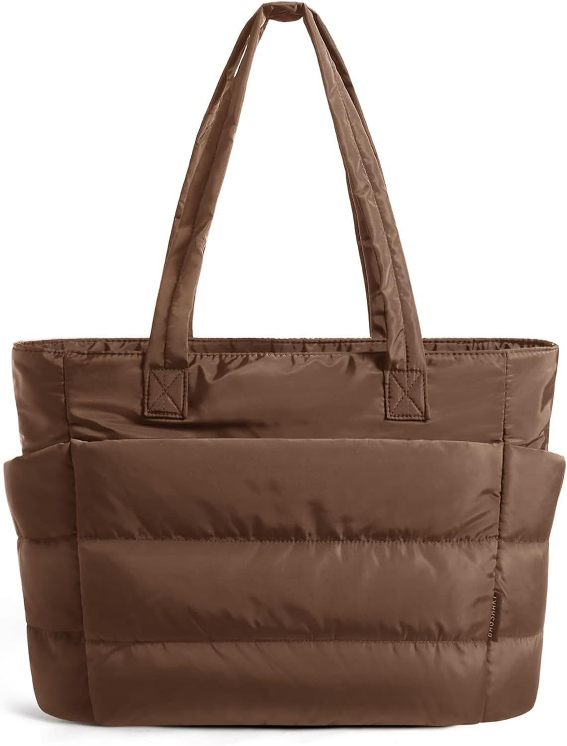 Tote Bag for Women, Lightweight Puffy Tote Bag with Compartments Shoulder Bag Handbag for Travel, Work, Gym | Lightweight, Puffy, Quilted,Brown