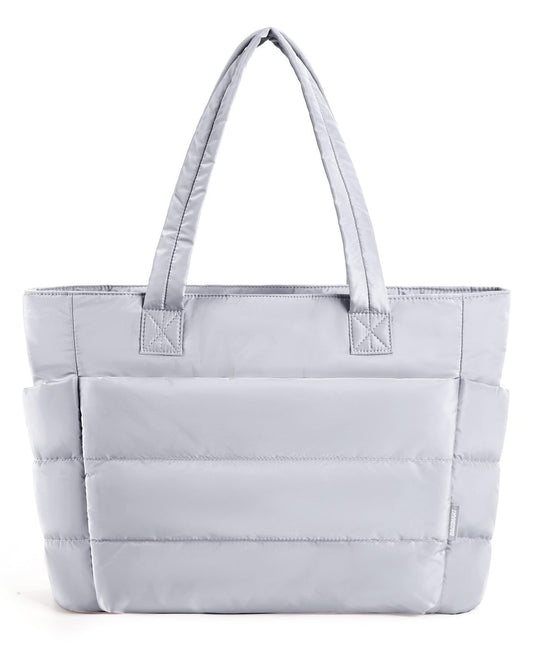 Tote Bag for Women, Lightweight Puffy Tote Bag with Compartments Shoulder Bag Handbag for Travel, Work, Gym | Lightweight, Puffy, Quilted,Light Grey