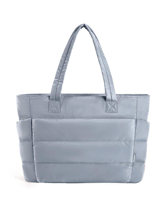 Tote Bag for Women, Lightweight Puffy Tote Bag with Compartments Shoulder Bag Handbag for Travel, Work, Gym | Lightweight, Puffy, Quilted,Silver Gray