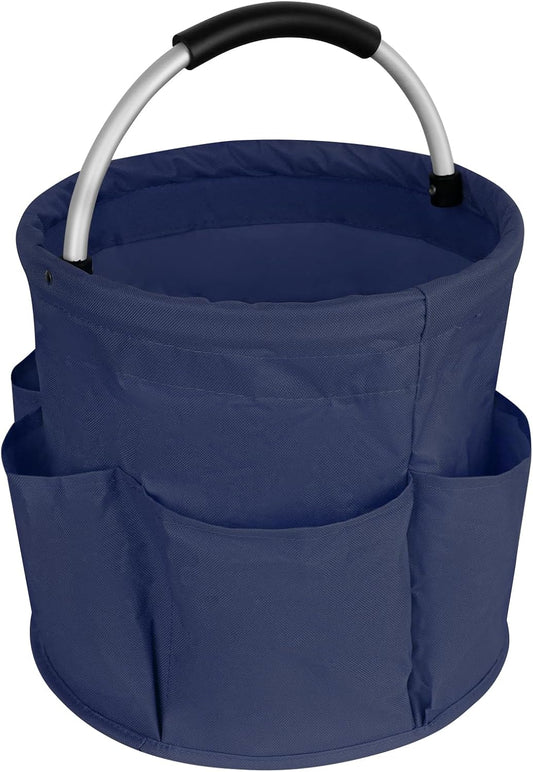 Collapsible Basket with Handles: Portable Picnic, Beach, Garden Harvest,Market Shopping Basket, Home Storage, Bathroom Organizer,Navy