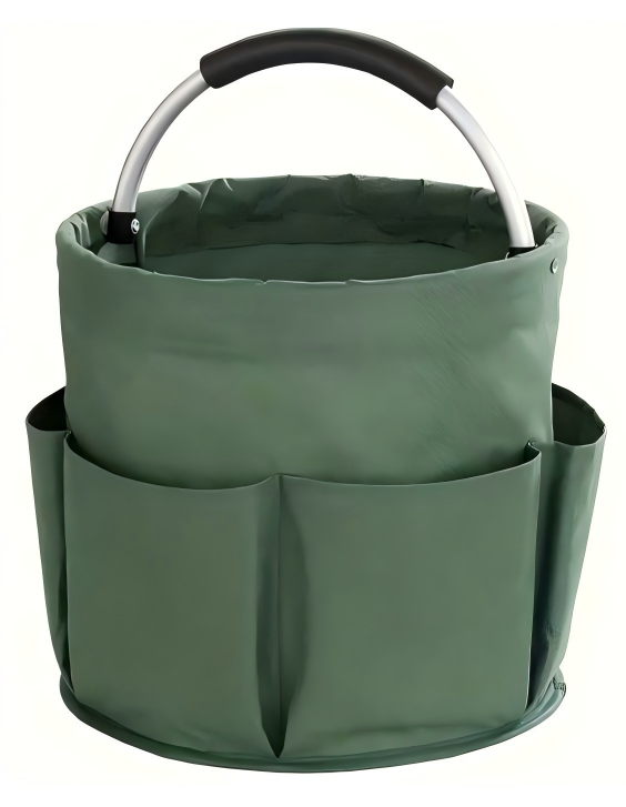 Collapsible Basket with Handles: Portable Picnic, Beach, Garden Harvest,Market Shopping Basket, Home Storage, Bathroom Organizer,Green