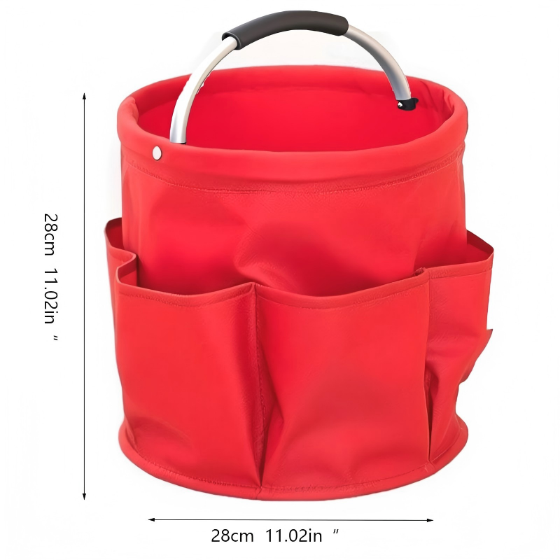 Collapsible Basket with Handles: Portable Picnic, Beach, Garden Harvest,Market Shopping Basket, Home Storage, Bathroom Organizer,Red