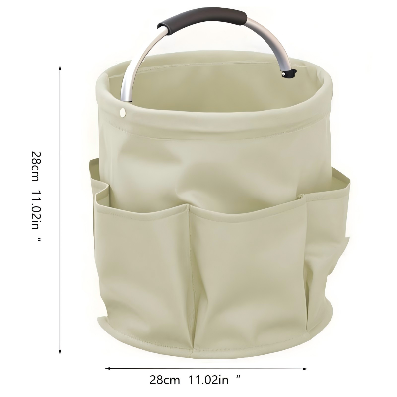 Collapsible Basket with Handles: Portable Picnic, Beach, Garden Harvest,Market Shopping Basket, Home Storage, Bathroom Organizer,Almond
