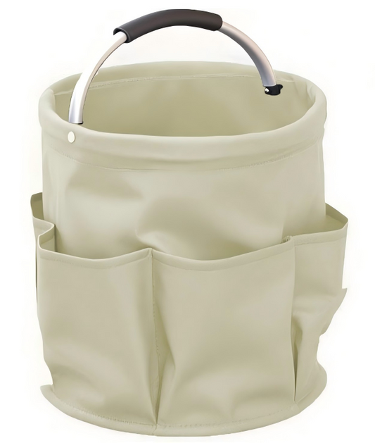 Collapsible Basket with Handles: Portable Picnic, Beach, Garden Harvest,Market Shopping Basket, Home Storage, Bathroom Organizer,Almond