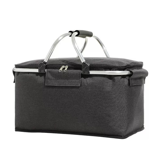 Picnic Basket Included 18L Insulated Cooler, Thickening Foldable Picnic Basket with Removable Baskets & Sewn-in Frame(Black)
