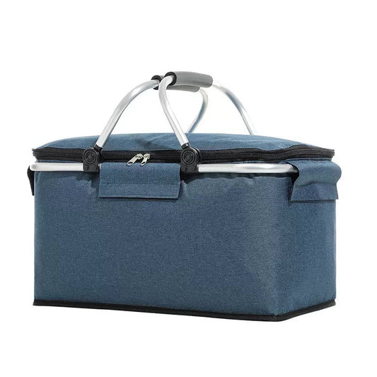 Picnic Basket Included 18L Insulated Cooler, Thickening Foldable Picnic Basket with Removable Baskets & Sewn-in Frame(Navy)