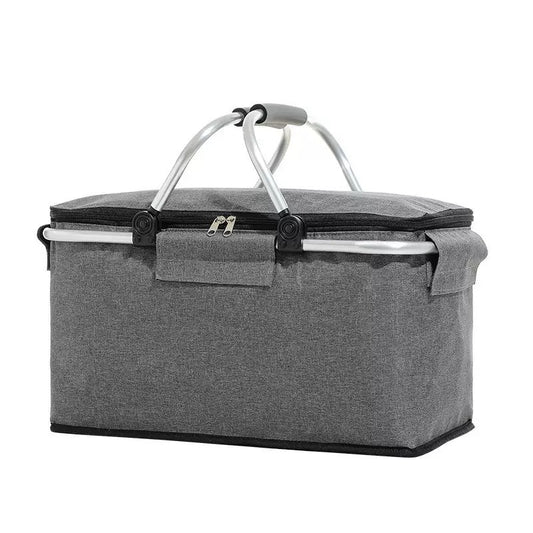 Picnic Basket Included 18L Insulated Cooler, Thickening Foldable Picnic Basket with Removable Baskets & Sewn-in Frame(Grey)