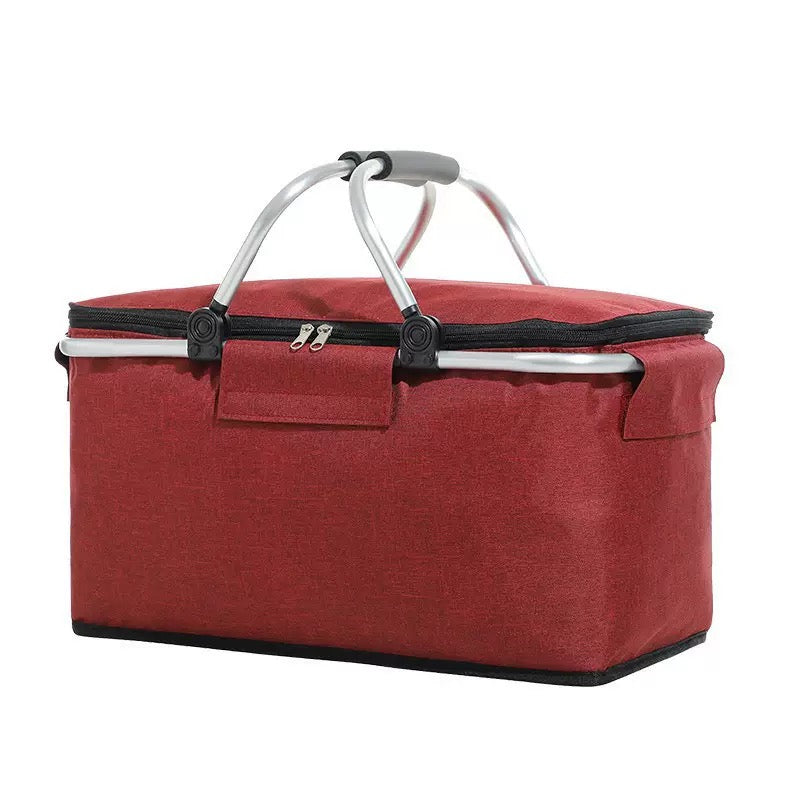 Picnic Basket Included 18L Insulated Cooler, Thickening Foldable Picnic Basket with Removable Baskets & Sewn-in Frame(Red)