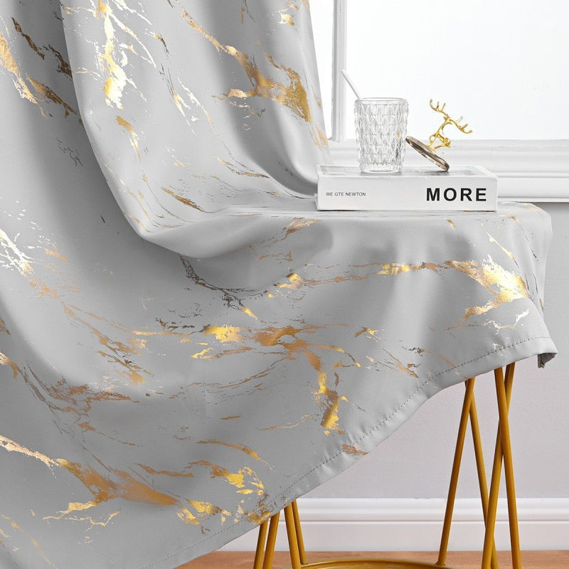 90% Blackout Curtains 2 Panels, Gold Marble Patterned Blackout Curtains Thermal Insulated Room Darkening Drapes for Living Room ,Light Grey