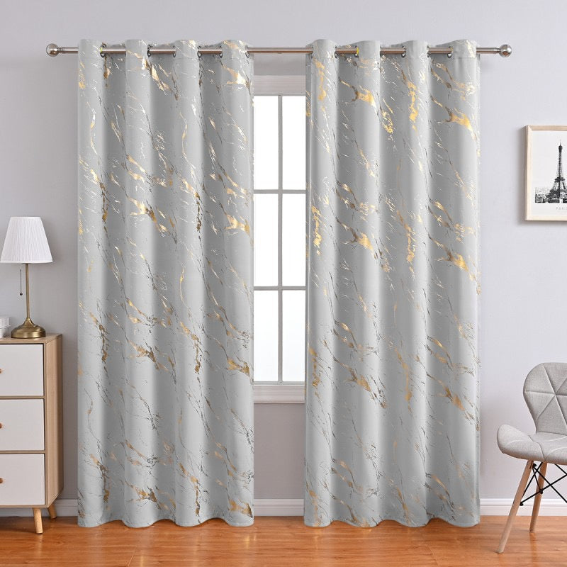 90% Blackout Curtains 2 Panels, Gold Marble Patterned Blackout Curtains Thermal Insulated Room Darkening Drapes for Living Room ,Light Grey