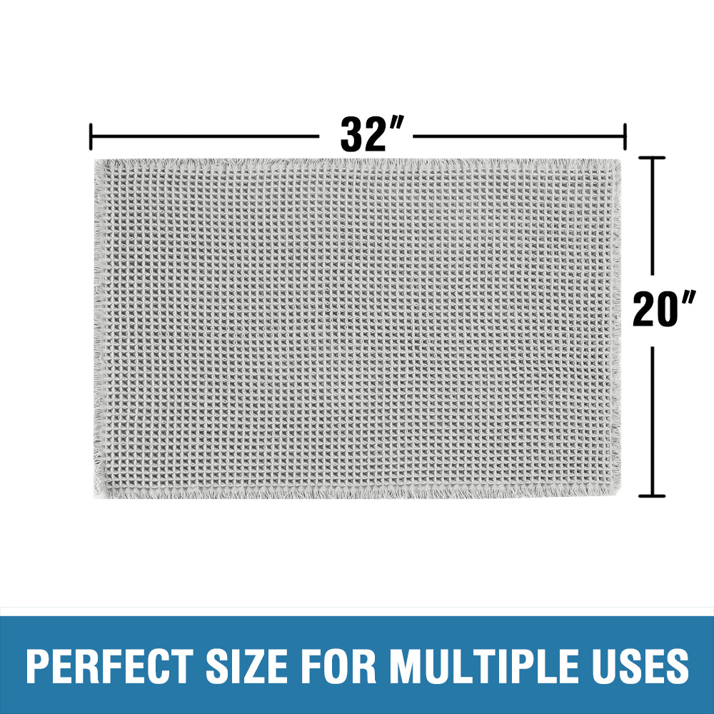 Waffle Bath Mat, Super Absorbent Non Slip Bath Mats for Bathroom Floor, Machine Washable Bathroom Rugs with Tassels,Ultra Soft,Grey