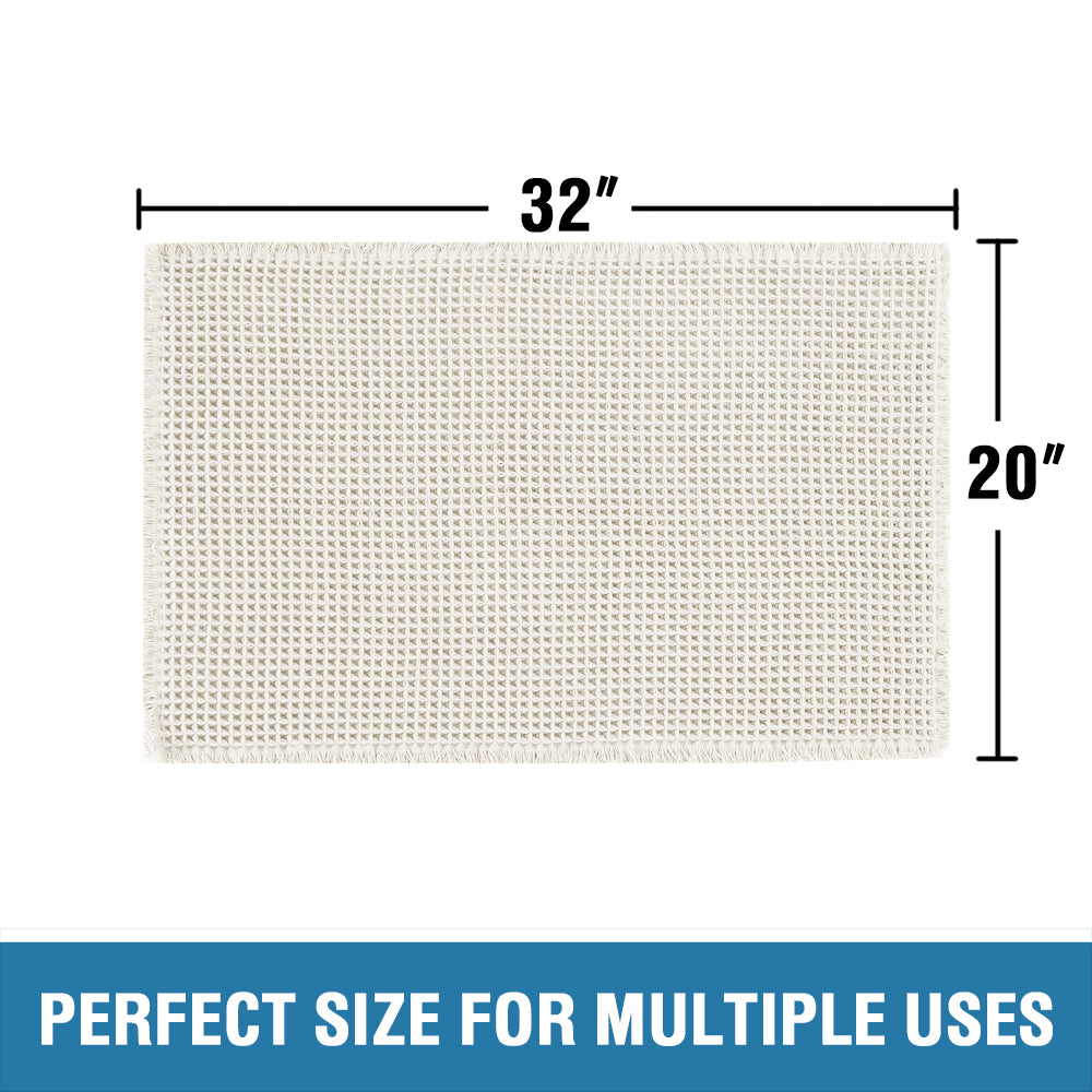 Waffle Bath Mat, Super Absorbent Non Slip Bath Mats for Bathroom Floor, Machine Washable Bathroom Rugs with Tassels,Ultra Soft,Beige