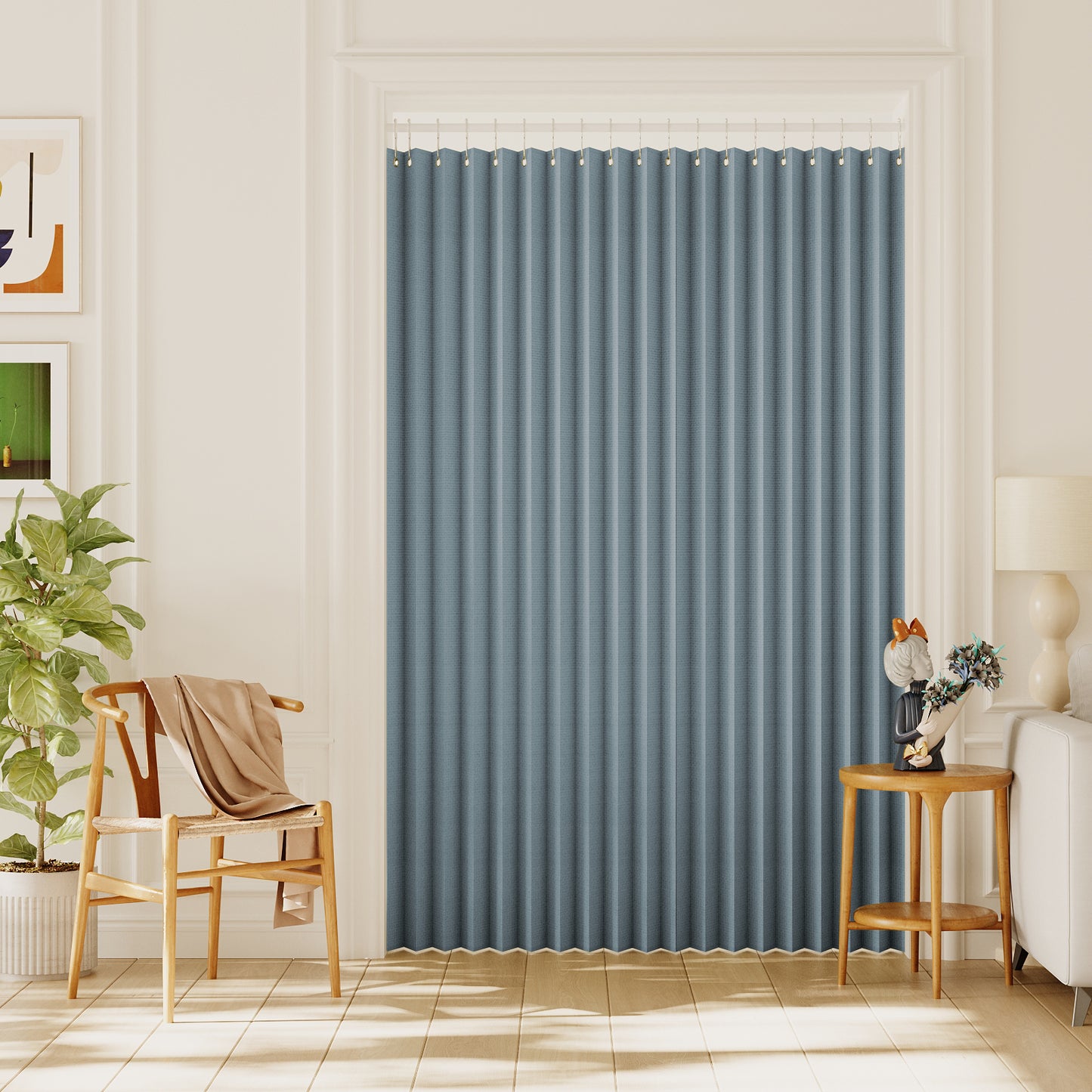 Double-sided Linen ,High shading,2 Panel Rod Pocket Semi Sheer Neutral Country Rustic Farmhouse Organ Curtain Bedroom,Smoke Blue