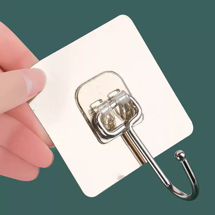 Hanging Heavy Duty Hooks Self Adhesive Towel Coat Hooks Waterproof Transparent Hook for Bathroom Shower Kitchen Keys Improvement Utility Hook,Large Silvery