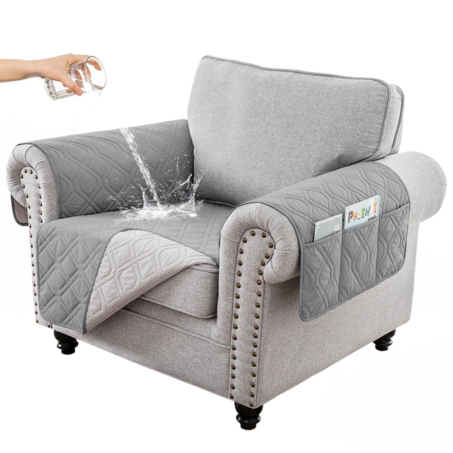 Recliner Sofa Cover Backless  for 1/2/3 Seater with Pocket, Slipcovers Reversible Washable Elastic Adjustable Strap for home,Dove