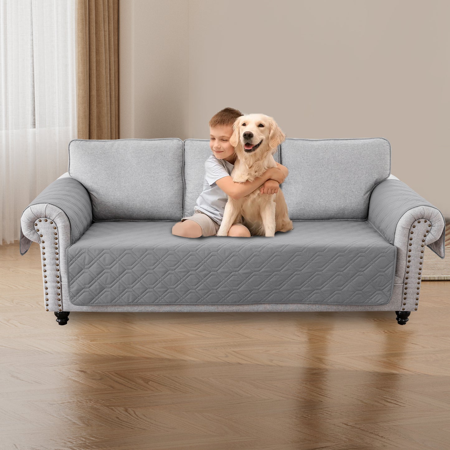 Recliner Sofa Cover Backless  for 1/2/3 Seater with Pocket, Slipcovers Reversible Washable Elastic Adjustable Strap for home,Dove