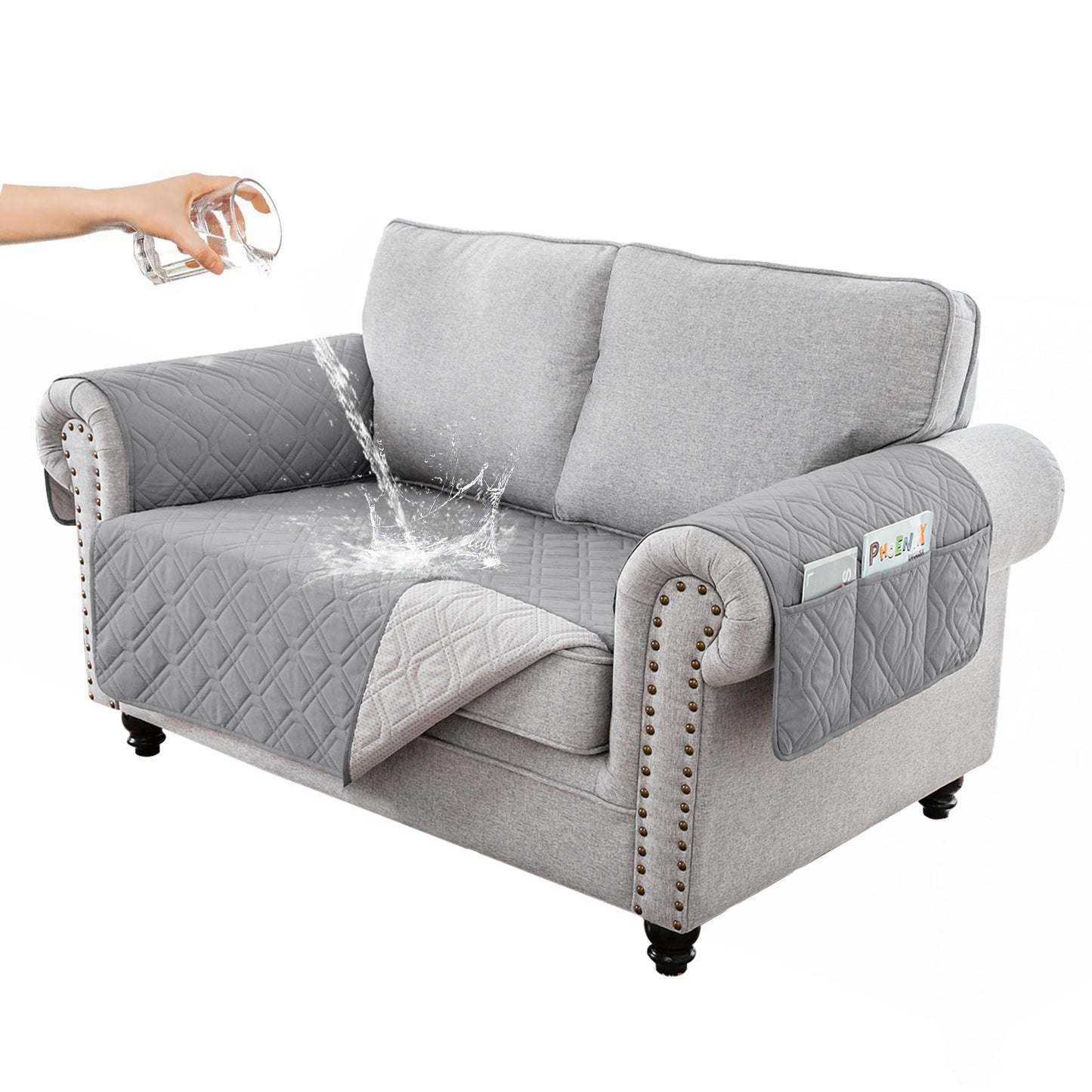 Recliner Sofa Cover Backless  for 1/2/3 Seater with Pocket, Slipcovers Reversible Washable Elastic Adjustable Strap for home,Dove