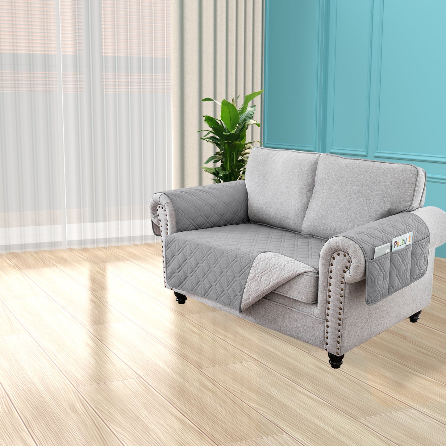 Recliner Sofa Cover Backless  for 1/2/3 Seater with Pocket, Slipcovers Reversible Washable Elastic Adjustable Strap for home,Dove