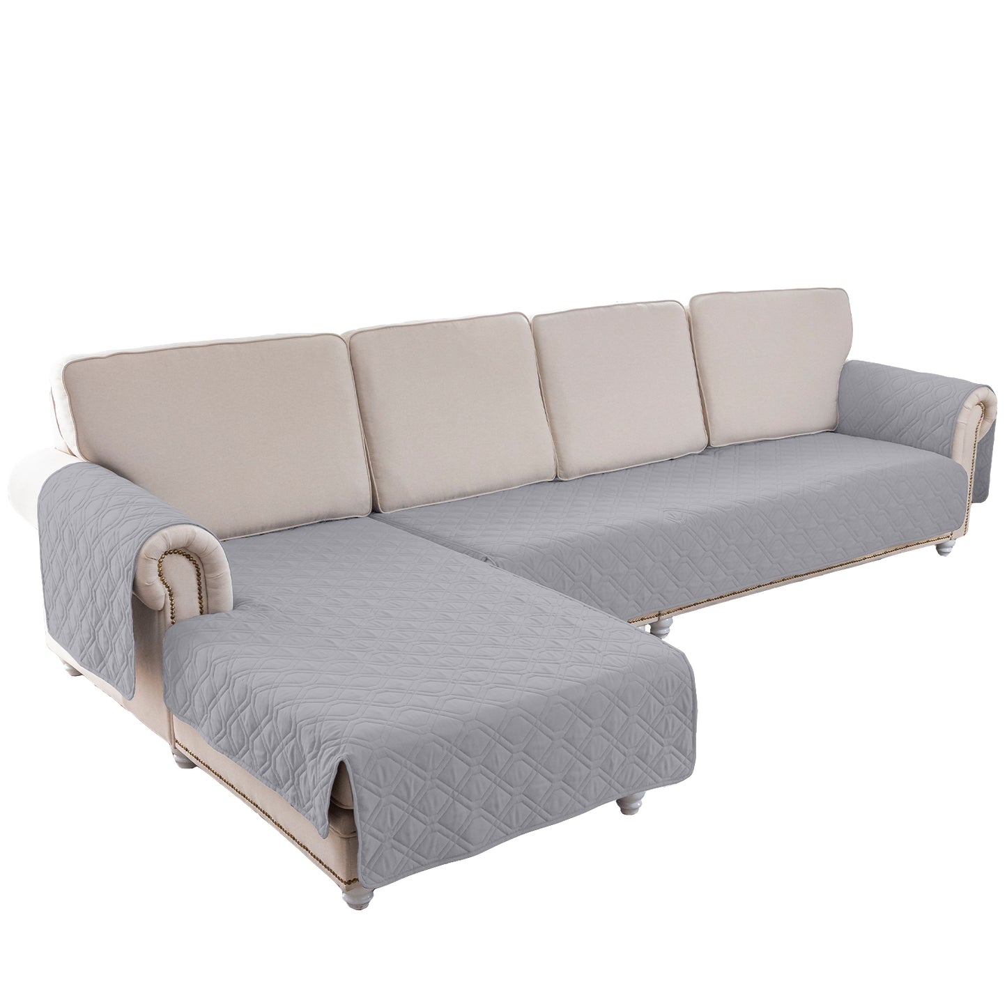 L Shape Sectional Couch Covers 2-Piece 100% Waterproof Pet Couch Covers for Sectional Sofa Washable(Left Chaise + 3 Seat Sofa, Dove)