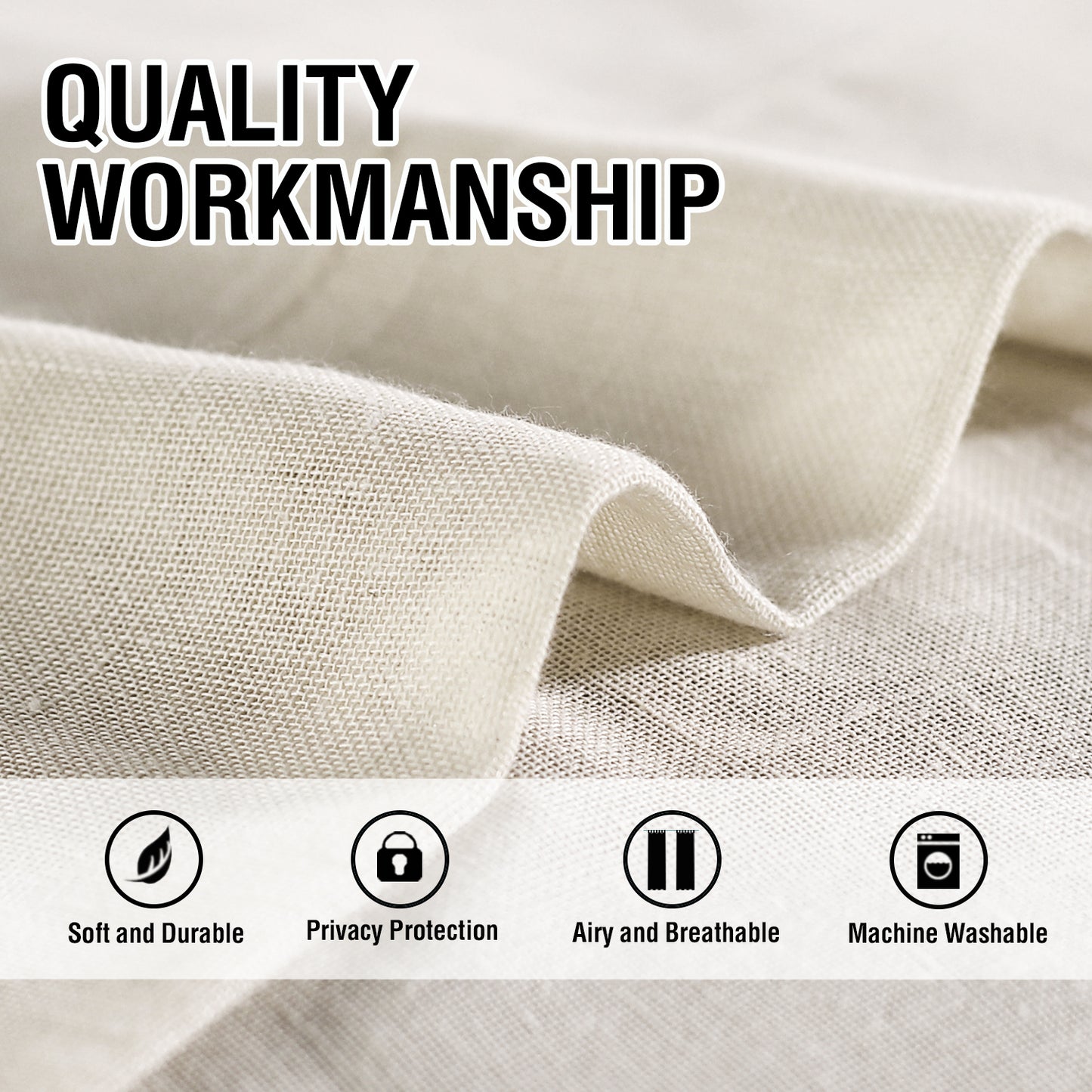 Natural Linen Sheer Curtains 2 Panels, Tab Top Semitransparent Semi-Sheer Soft Comfort Privacy Drapes,Ivory
