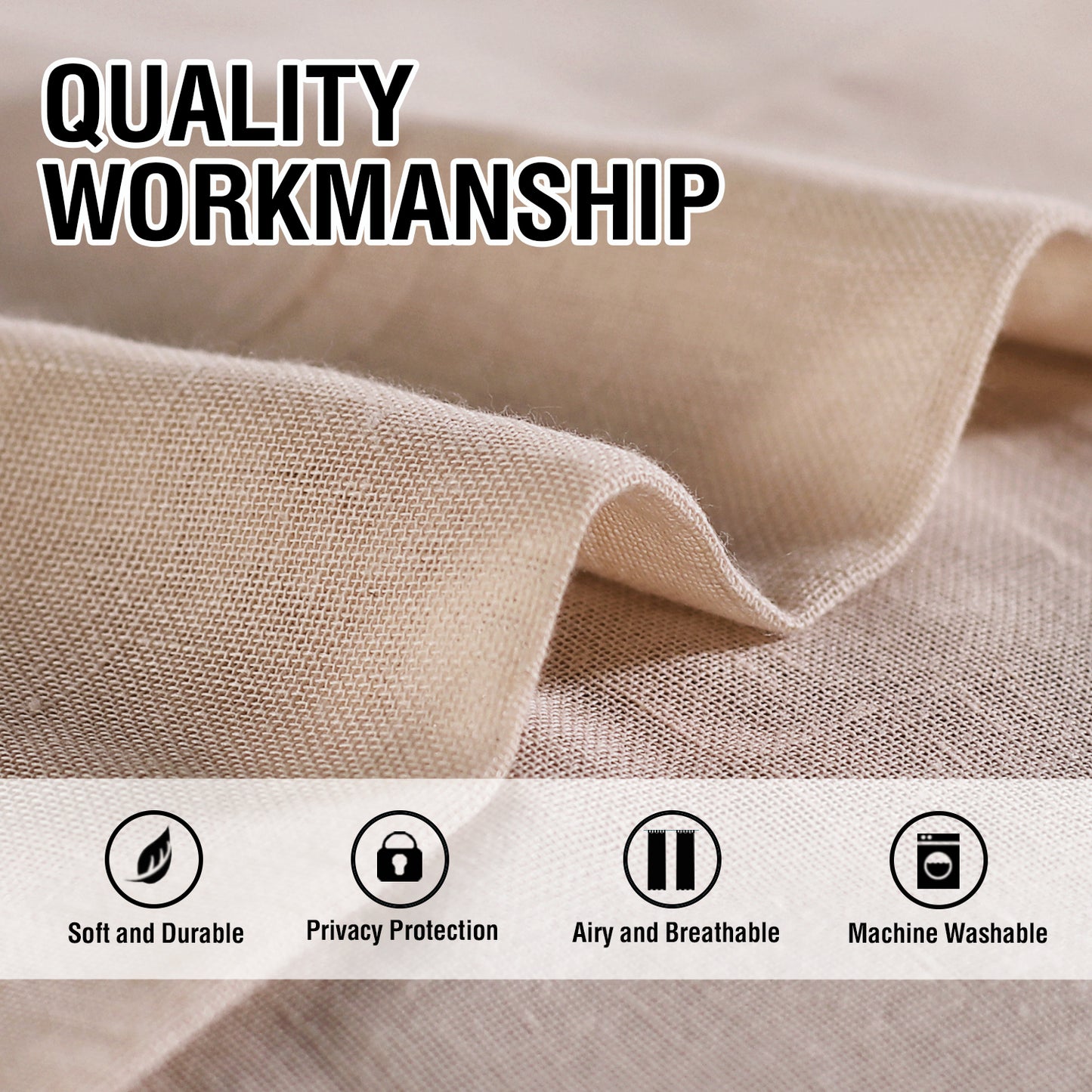 Natural Linen Sheer Curtains 2 Panels, Tab Top Semitransparent Semi-Sheer Soft Comfort Privacy Drapes,Natural