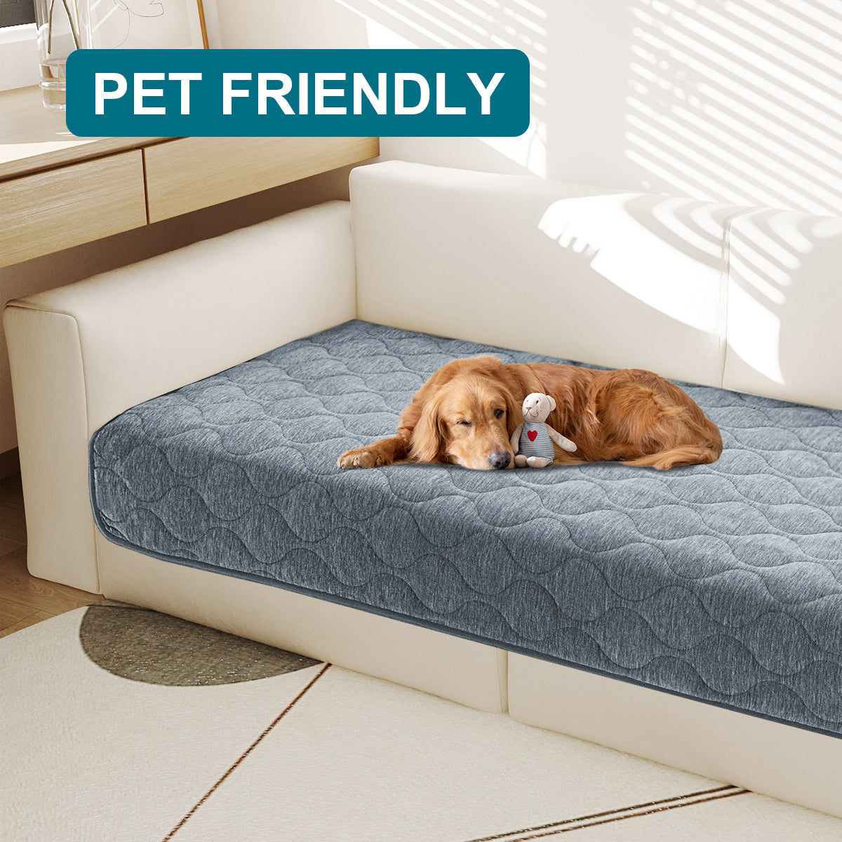 Couch Cover Chenille Pet Fuzzy Sofa Covers for Cushion Couch Anti Slip Washable with Strap Soft Couch Protector Cover for Dogs Cats Kids,Greyblue