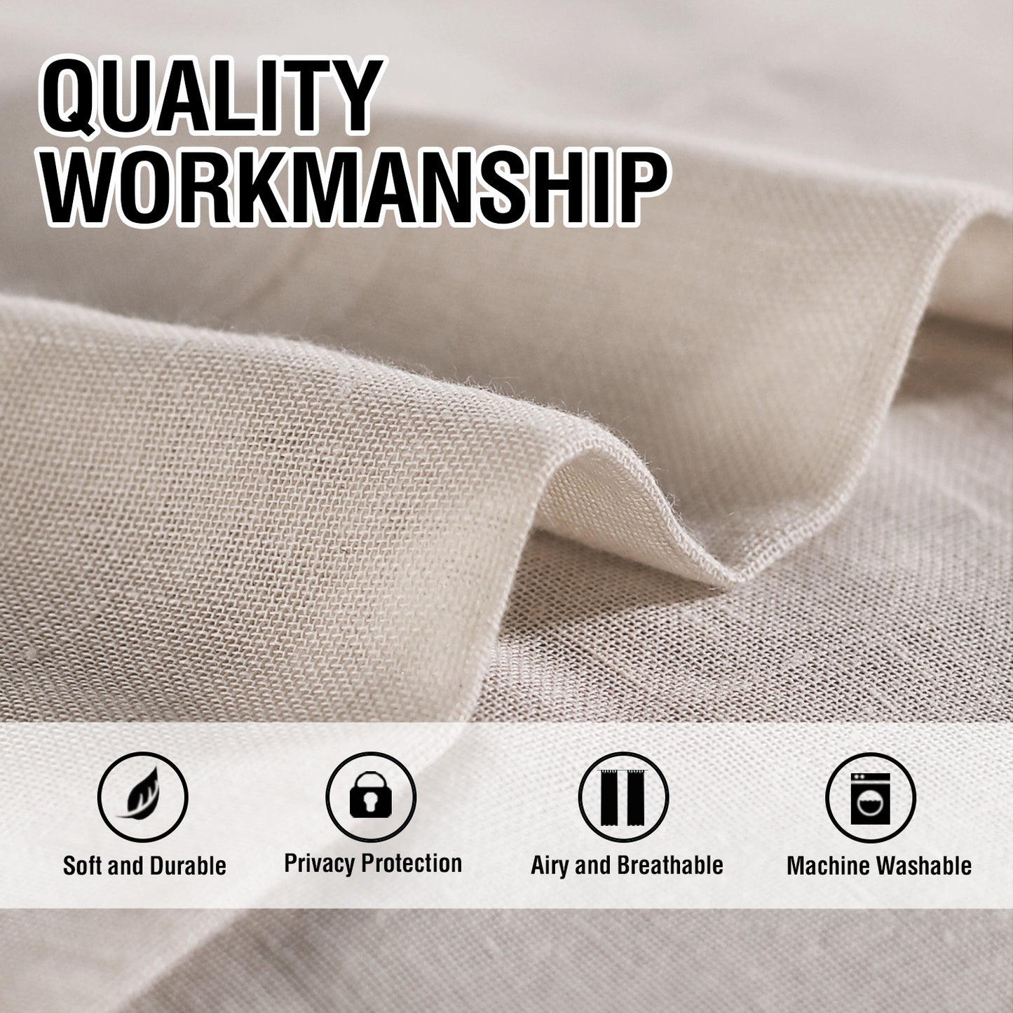 Natural Linen Sheer Curtains 2 Panels, Tab Top Semitransparent Semi-Sheer Soft Comfort Privacy Drapes,Linen