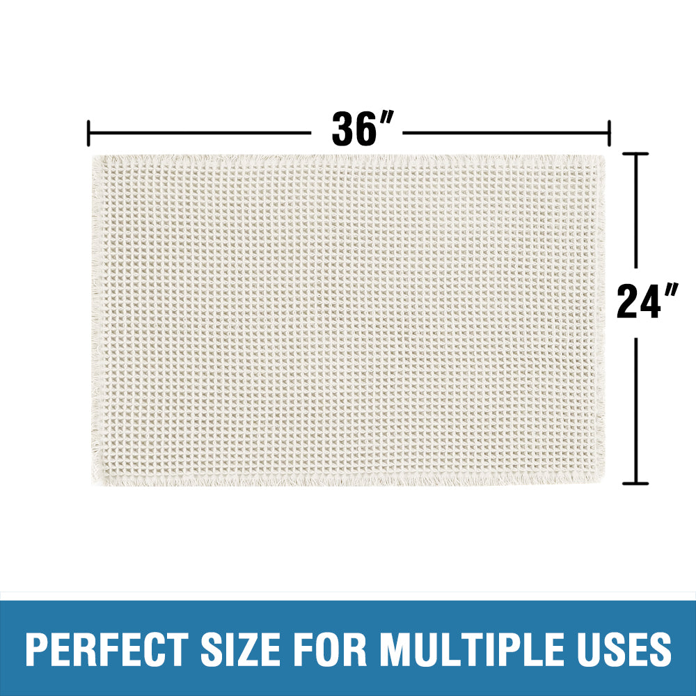 Waffle Bath Mat, Super Absorbent Non Slip Bath Mats for Bathroom Floor, Machine Washable Bathroom Rugs with Tassels,Ultra Soft,Beige