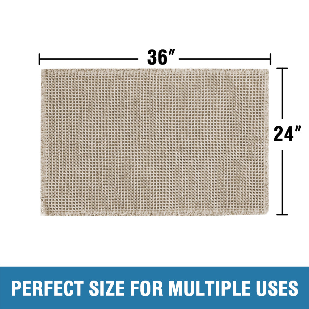 Waffle Bath Mat, Super Absorbent Non Slip Bath Mats for Bathroom Floor, Machine Washable Bathroom Rugs with Tassels,Ultra Soft,Brown