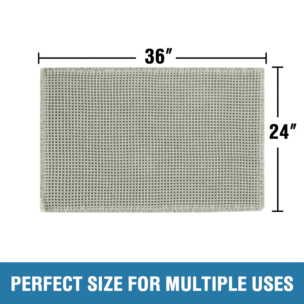 Waffle Bath Mat, Super Absorbent Non Slip Bath Mats for Bathroom Floor, Machine Washable Bathroom Rugs with Tassels,Ultra Soft,Sage