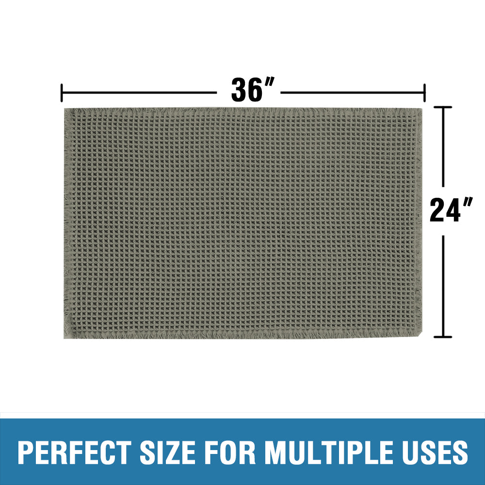 Waffle Bath Mat, Super Absorbent Non Slip Bath Mats for Bathroom Floor, Machine Washable Bathroom Rugs with Tassels,Ultra Soft,Olive