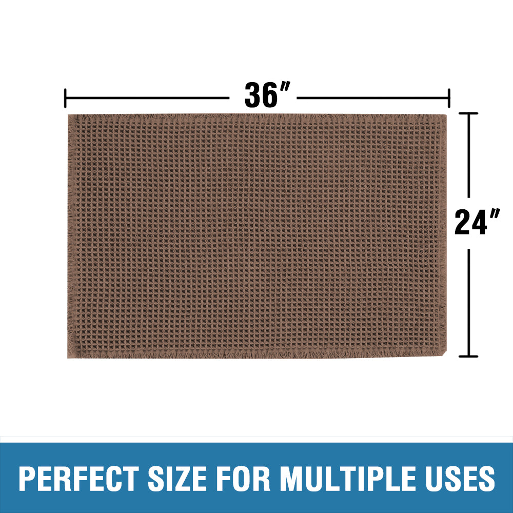 Waffle Bath Mat, Super Absorbent Non Slip Bath Mats for Bathroom Floor, Machine Washable Bathroom Rugs with Tassels,Ultra Soft,Coffee