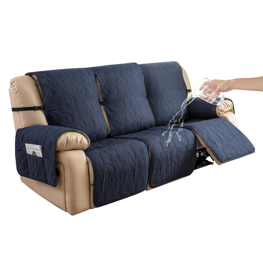 Waterproof Recliner Sofa Covers 3 Seater, Non-Slip Reclining Couch Covers for 3 Seat, Reclining Sofa Covers for Living Room, for Pets Kids Protector, Washable (Navy)