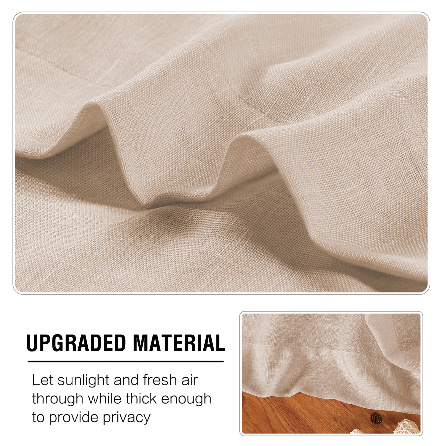 Natural Linen Sheer Curtains 2 Panels, Grommet Semitransparent Semi-Sheer Soft Comfort Privacy Drapes,Natural