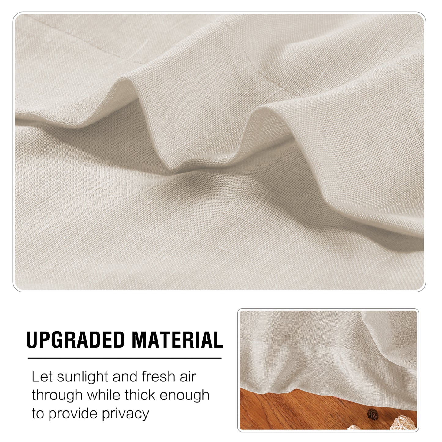 Natural Linen Sheer Curtains 2 Panels, Grommet Semitransparent Semi-Sheer Soft Comfort Privacy Drapes,Linen
