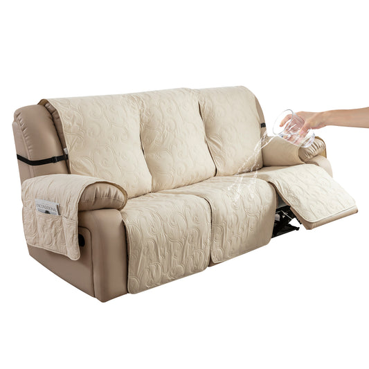 Waterproof Recliner Sofa Covers 3 Seater, Non-Slip Reclining Couch Covers for 3 Seat, Reclining Sofa Covers for Living Room, for Pets Kids Protector, Washable (Beige)