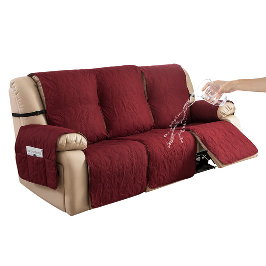Waterproof Recliner Sofa Covers 3 Seater, Non-Slip Reclining Couch Covers for 3 Seat, Reclining Sofa Covers for Living Room, for Pets Kids Protector, Washable (Wine Red)