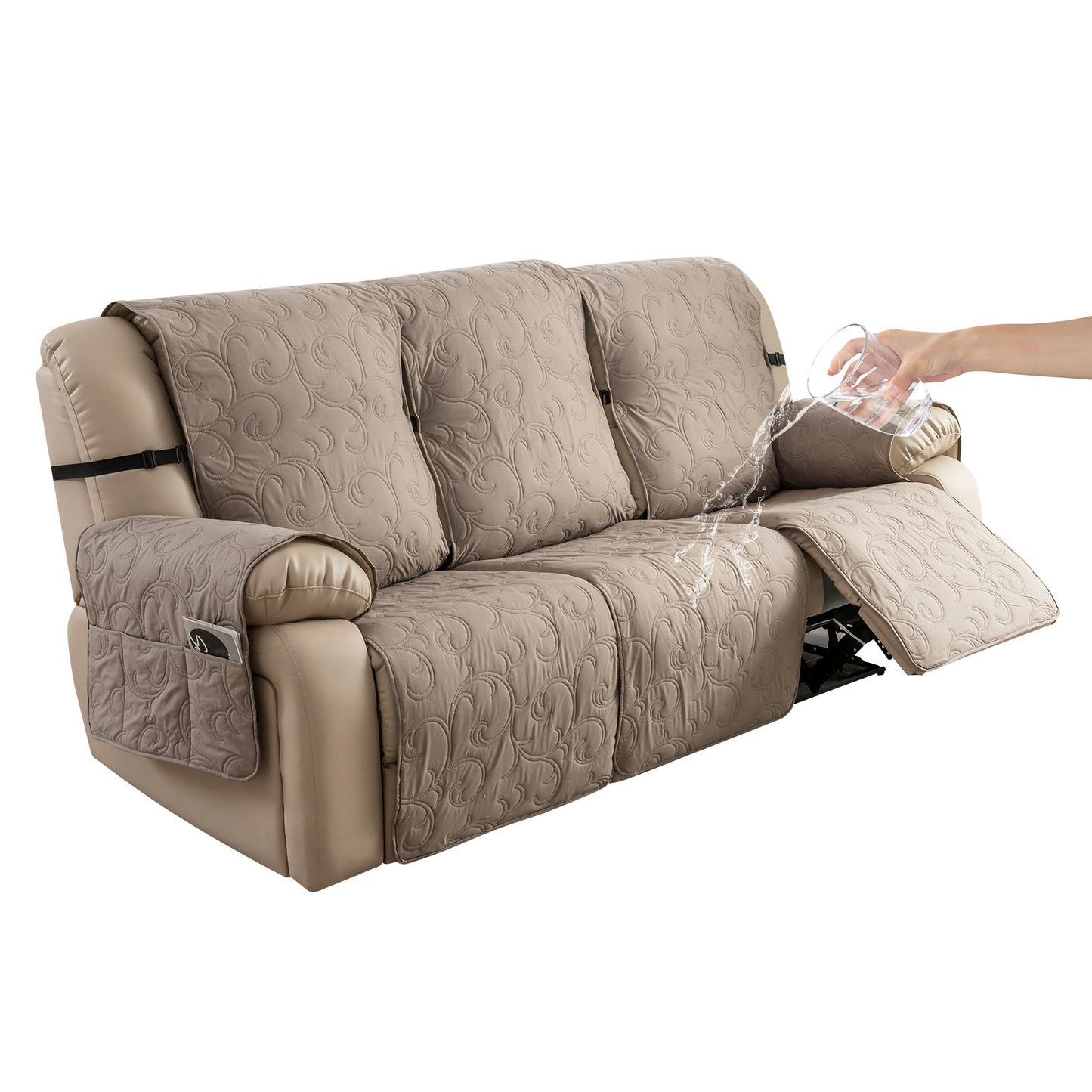 Waterproof Recliner Sofa Covers 3 Seater, Non-Slip Reclining Couch Covers for 3 Seat, Reclining Sofa Covers for Living Room, for Pets Kids Protector, Washable (Taupe)